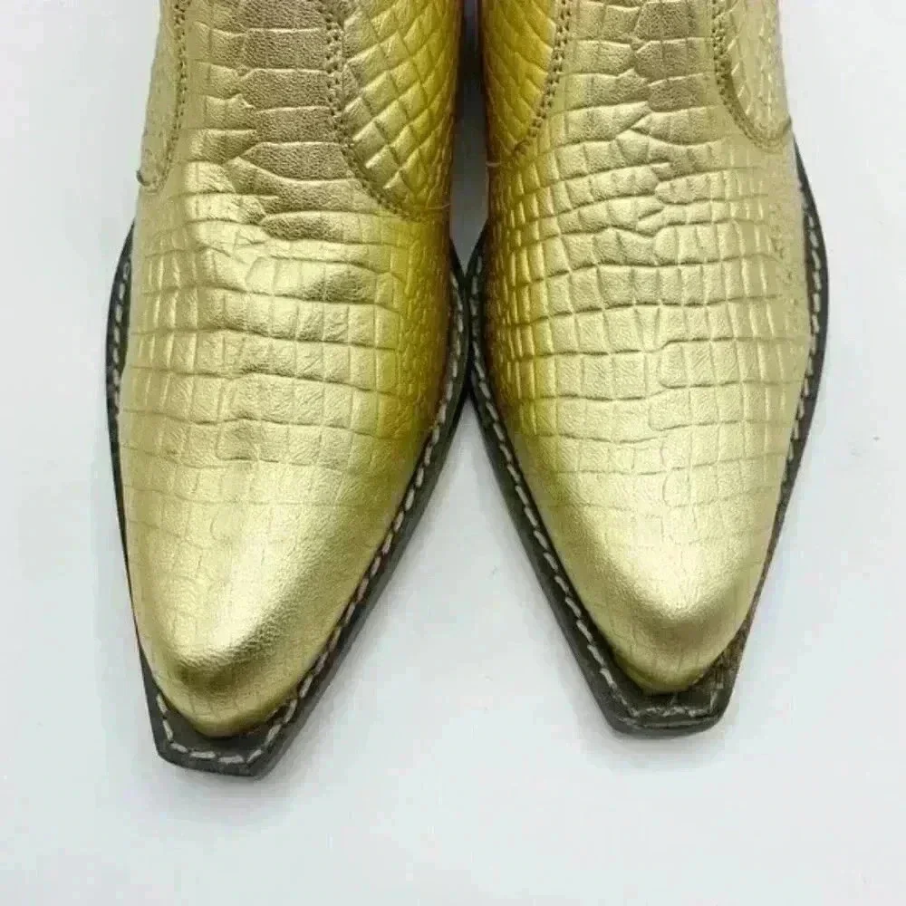 FREE PEOPLE Gold Croc Embossed Beau Western Chelsea Boot Ankle Booties